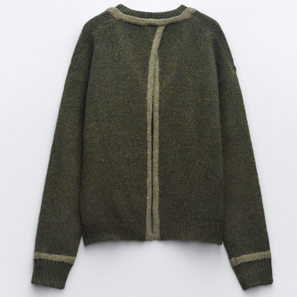 Zara khaki green open back soft knit sweater NWT